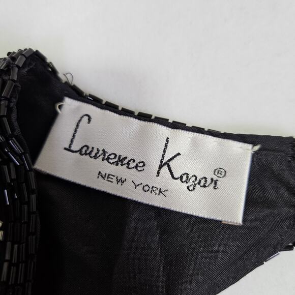 VTG Laurence Kazar Beaded Silk Formal Dress L Embellished Sequin MOB 80s Black - Picture 14 of 16